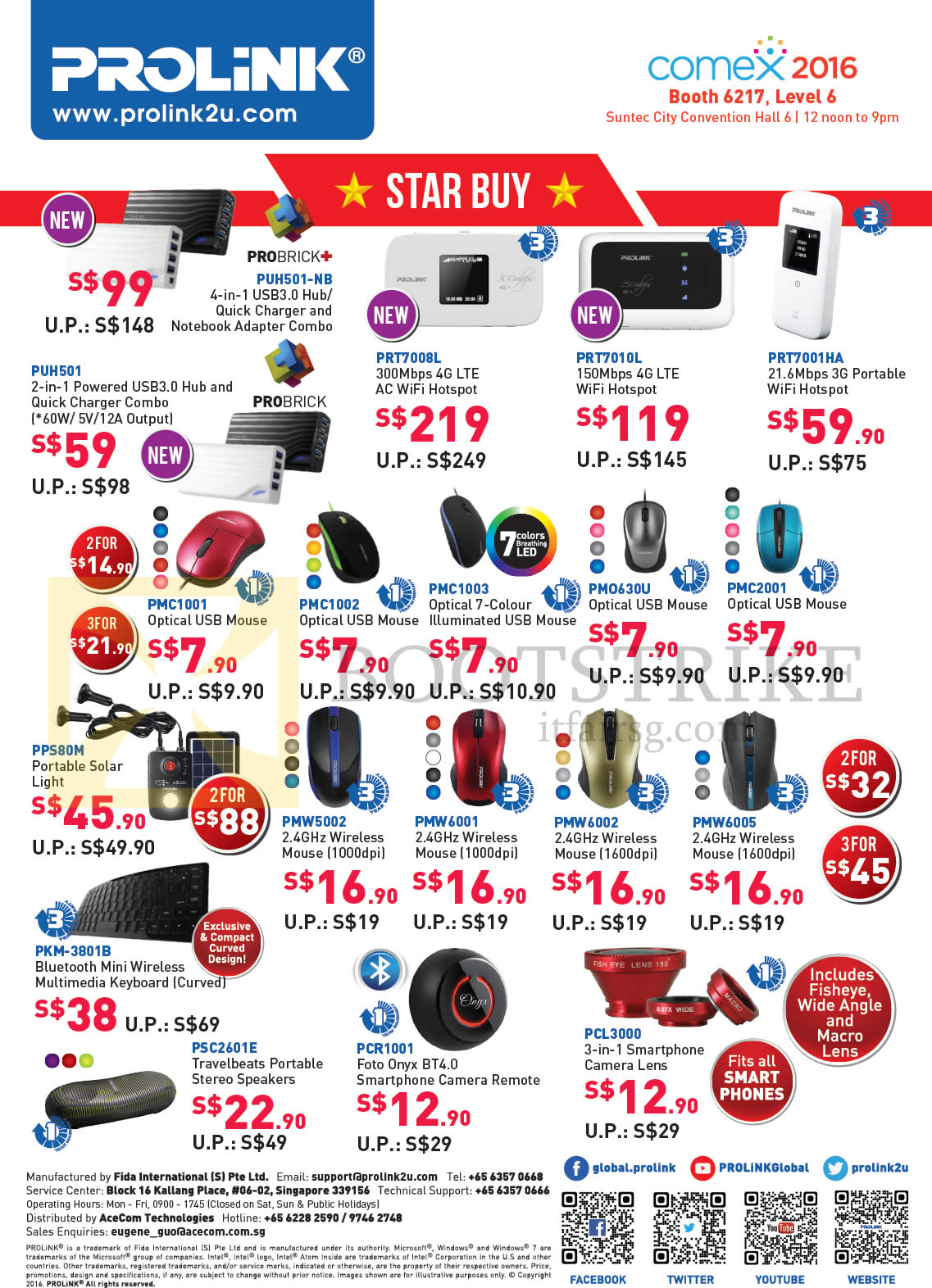 COMEX 2016 price list image brochure of Prolink Accessories Star Buys Wifi Hotspot, Mouse, Portable Solar Light, Keyboards, Camera Remote, Camera Lens