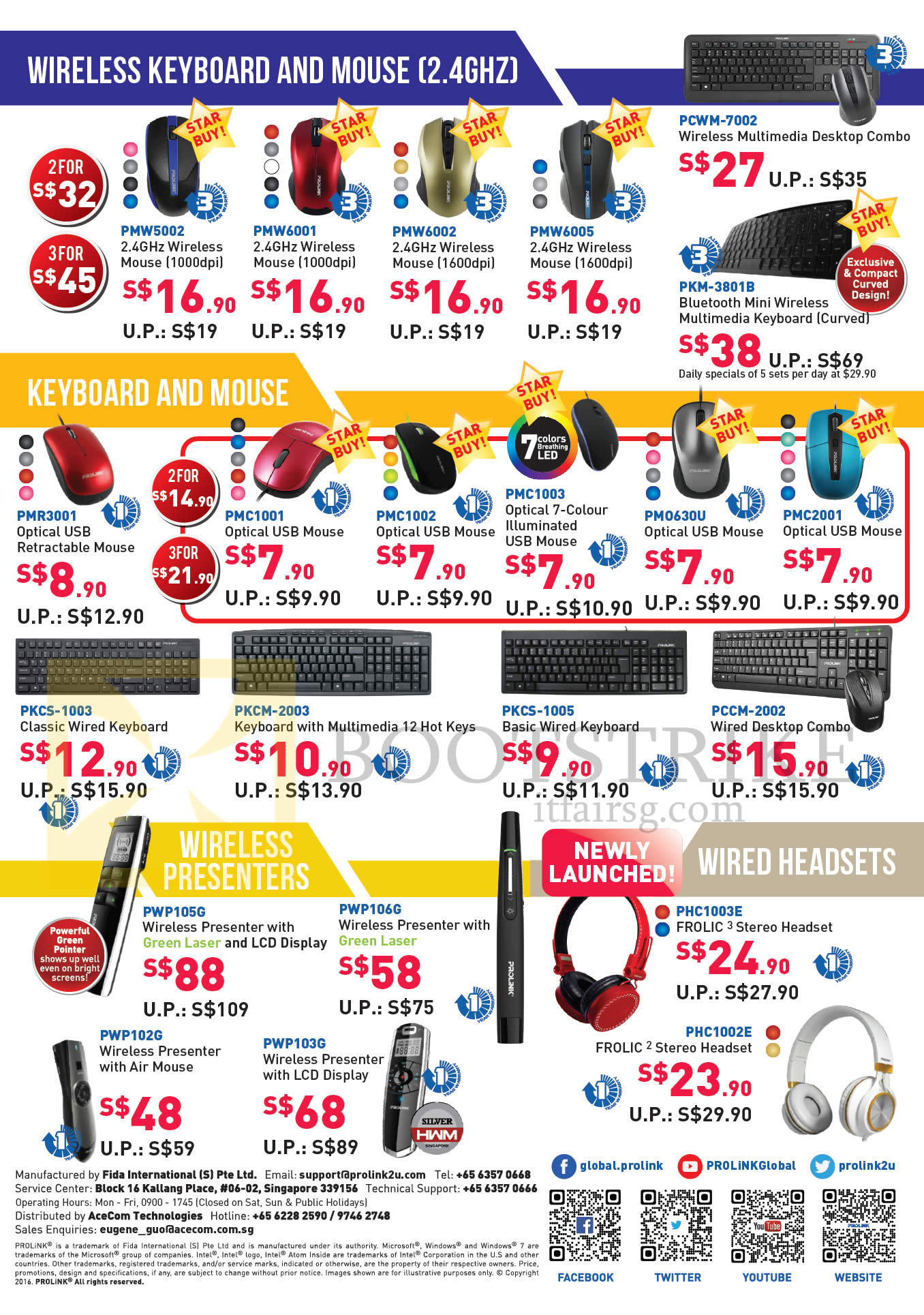 COMEX 2016 price list image brochure of Prolink Wireless Keyboard, Mouse, Presenters, Headsets, PMW5002, 6001, 6002, 6005, PKM-3801B, PMR3001, PKCS-1003, 1005, PCCM-2002, PWP105G, 106G, 102G, 103G