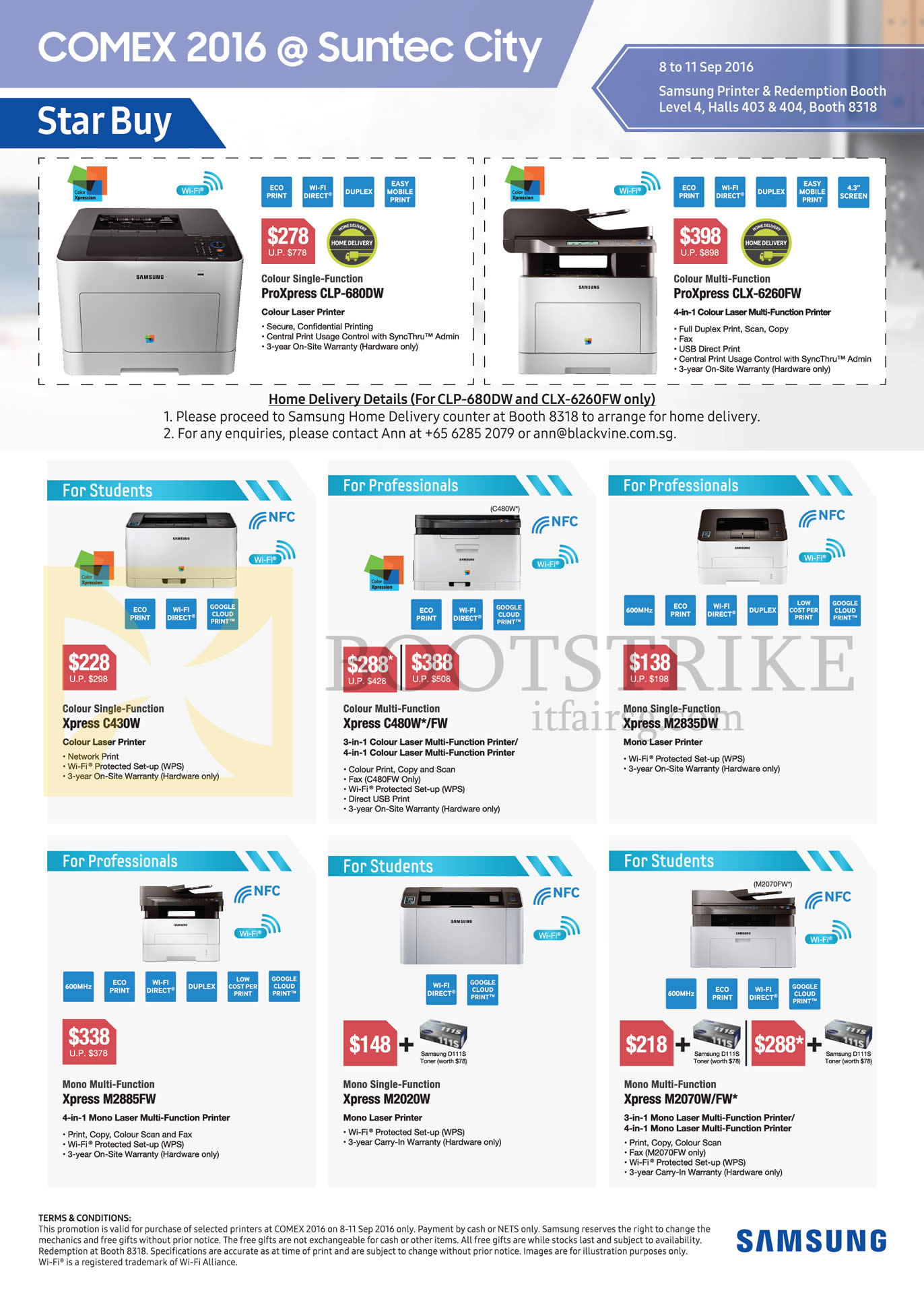 COMEX 2016 price list image brochure of Samsung Printers Laser ProXpress CLP-680DW, CLX-6260FW, Xpress C430W, C480W, M2835DW, M2885FW, M2020W, M2070W, FW