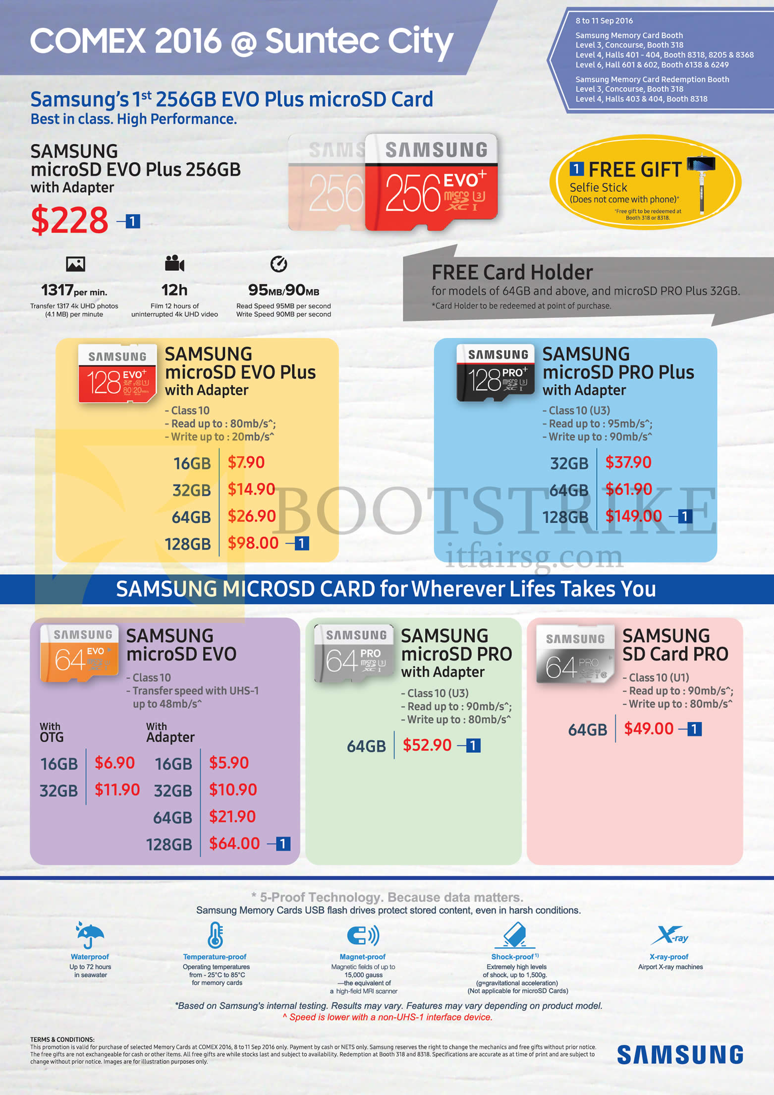 COMEX 2016 price list image brochure of Samsung SD Cards MicroSD Evo Plus, PRO Plus, Evo, Pro, SD Card Pro, 16GB, 32GB, 64GB, 128GB