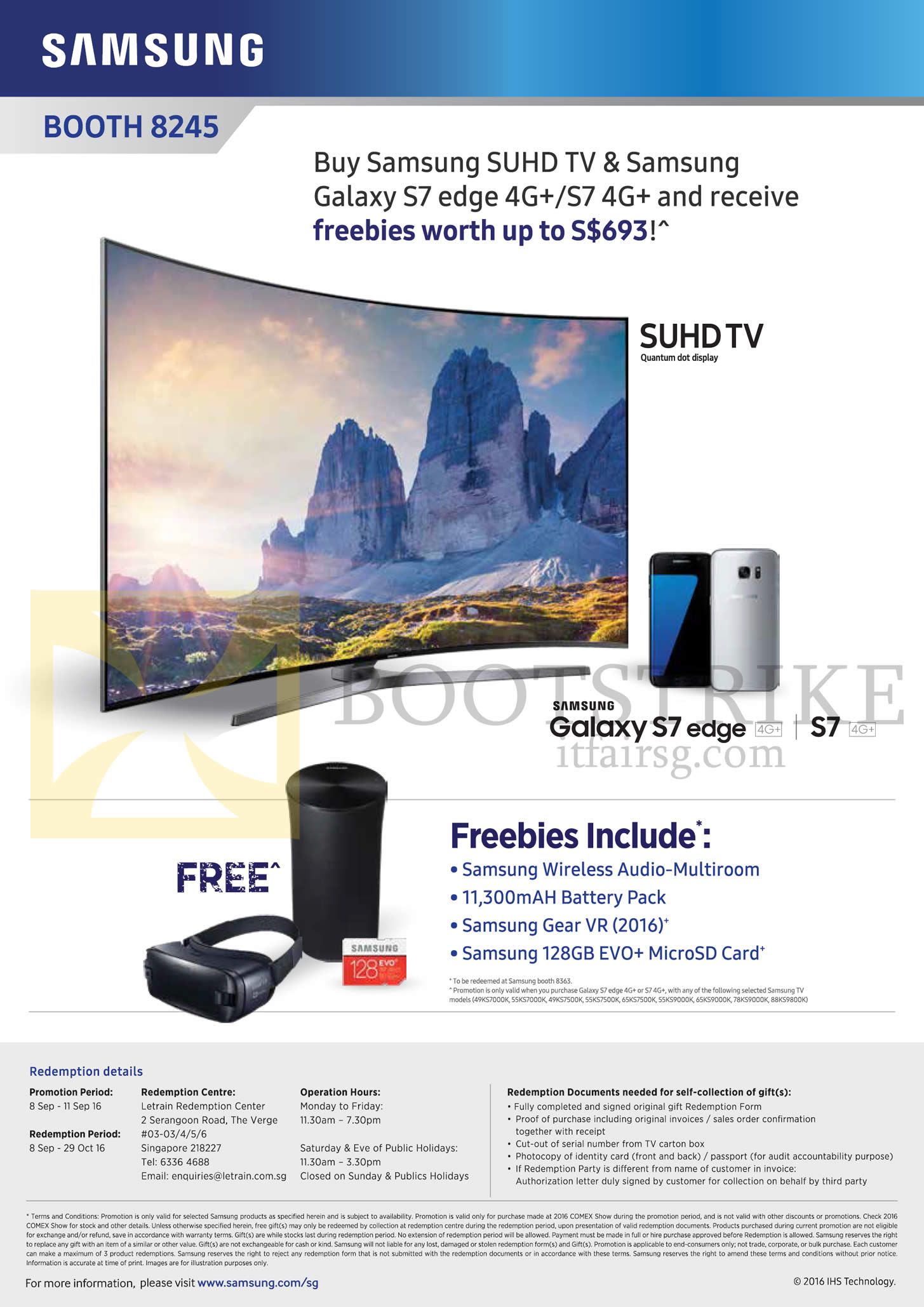 COMEX 2016 price list image brochure of Samsung TV (No Prices) Galaxy S7 Edge, Free Items With Purchase