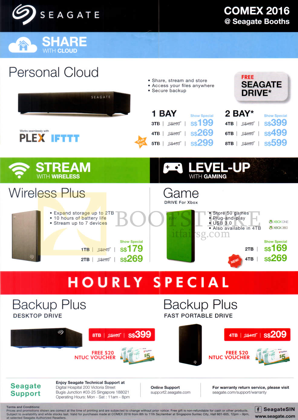 COMEX 2016 price list image brochure of Seagate NAS Personal Cloud External Storage, Wireless Plus, Game Drive, Backup Plus Desktop Drive, Fast Portable Drive, 1 Bay, 2 Bay, 1TB, 2TB, 3TB, 4TB, 5TB, 6TB, 8TB