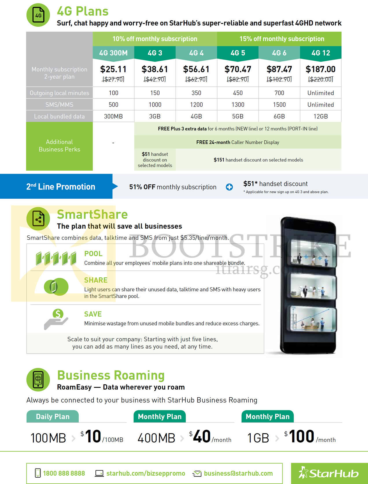 COMEX 2016 price list image brochure of StarHub Business 4G Plans, SmartShare, Business Roaming