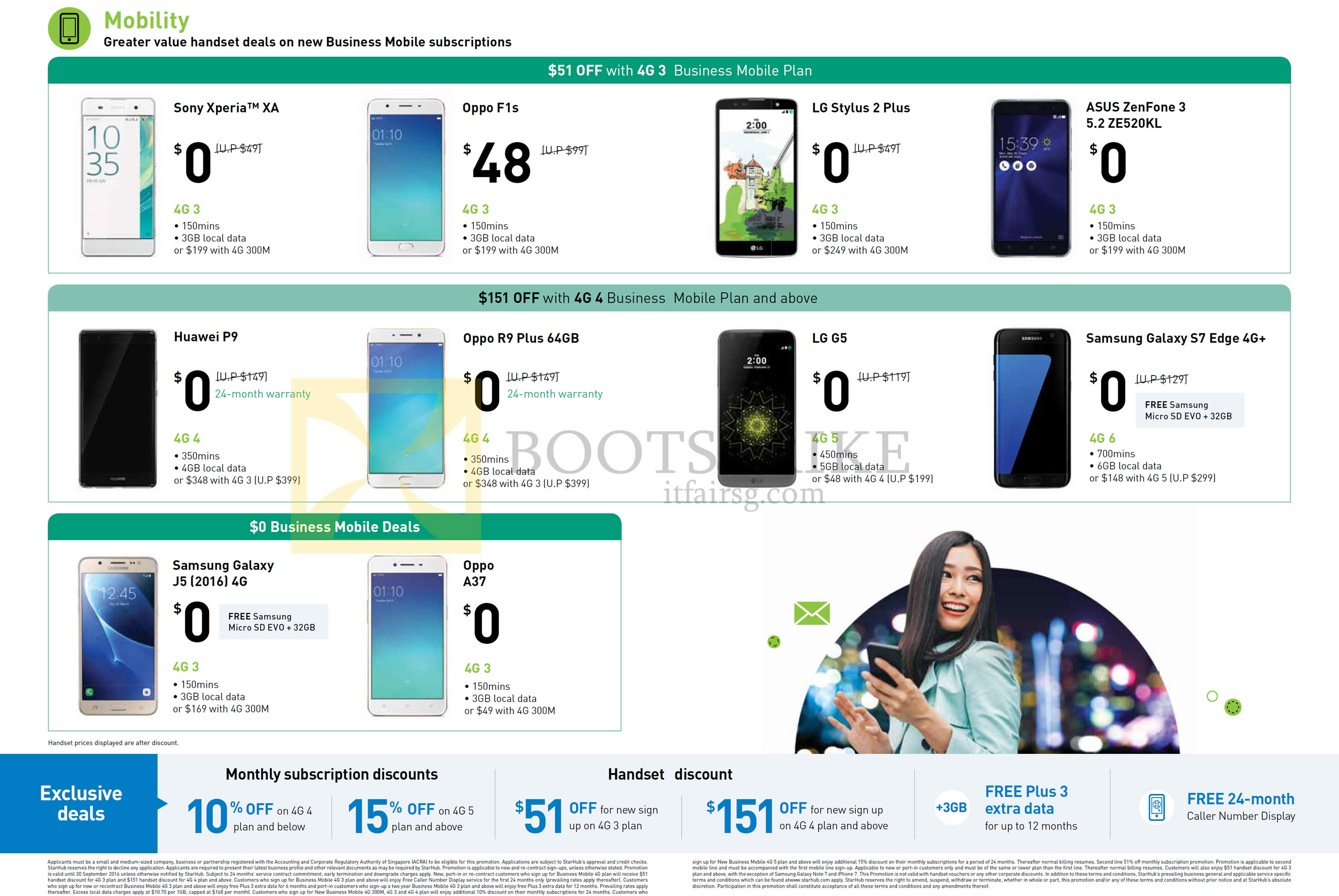 COMEX 2016 price list image brochure of StarHub Business Mobile Phones Sony Xperia XZ, Oppo F1s, R9 Plus, A37, LG Stylus 2 Plus, G5, Asus Zenfone 3 5.2 ZE520KL, Samsung Galaxy S7 Edge, J7 2016, Huawei P9