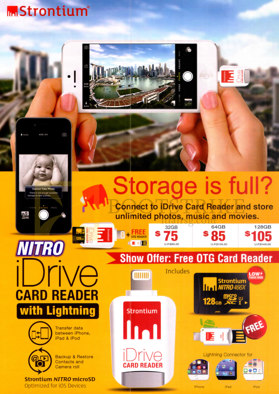 COMEX 2016 price list image brochure of Strontium IDrive Card Reader 32GB, 64GB, 128GB