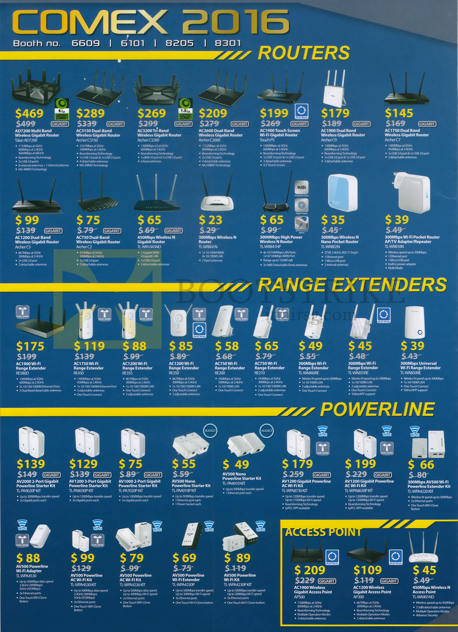 COMEX 2016 price list image brochure of TP-Link Networking Wireless Routers, Range Extenders, Powerline, Access Points