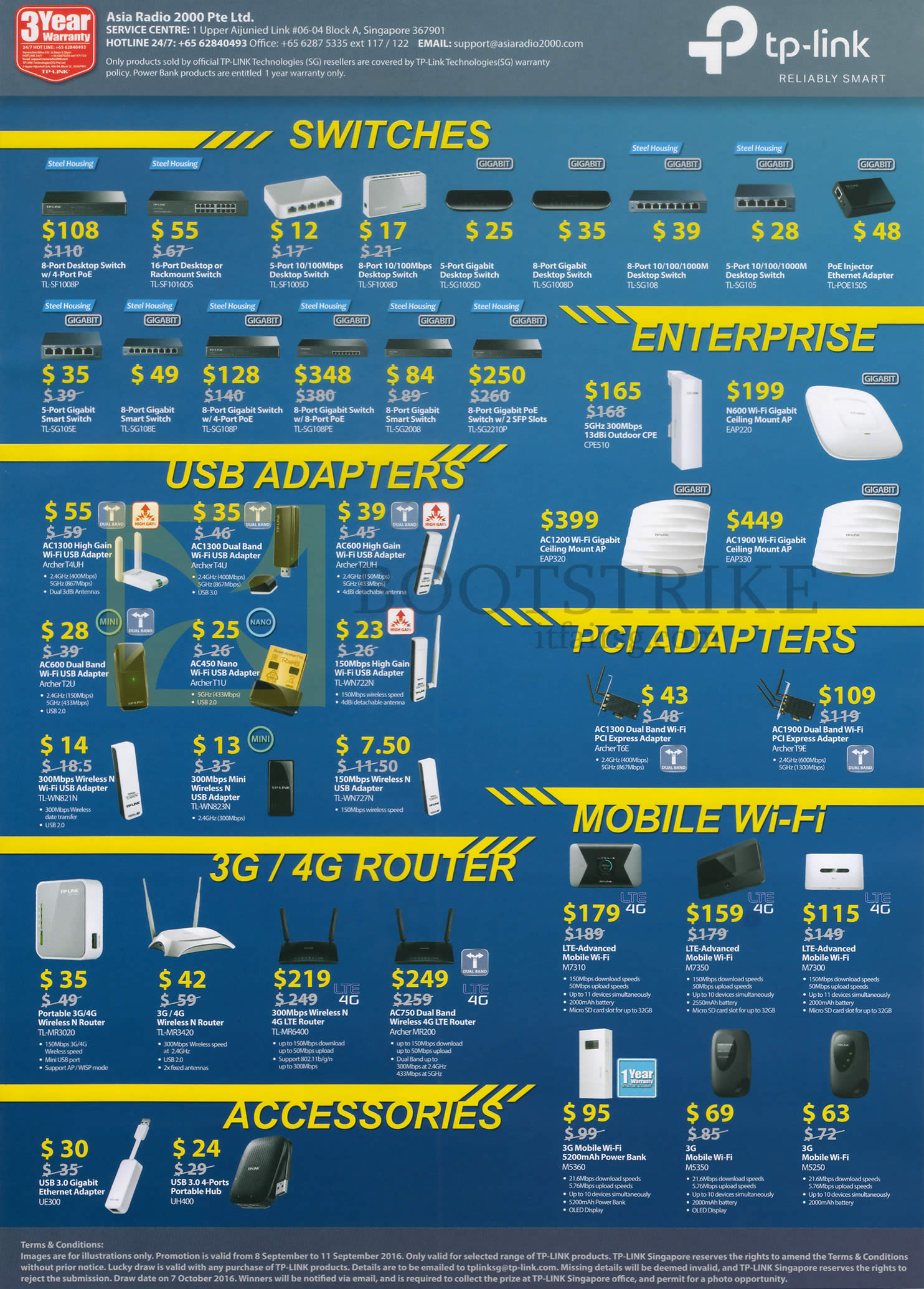 COMEX 2016 price list image brochure of TP-Link Networking Wireless Switches, Enterprise, USB Adapters, PCI Adapters, Mobile Wi-Fi, 3G, 4G Routers, Accessories