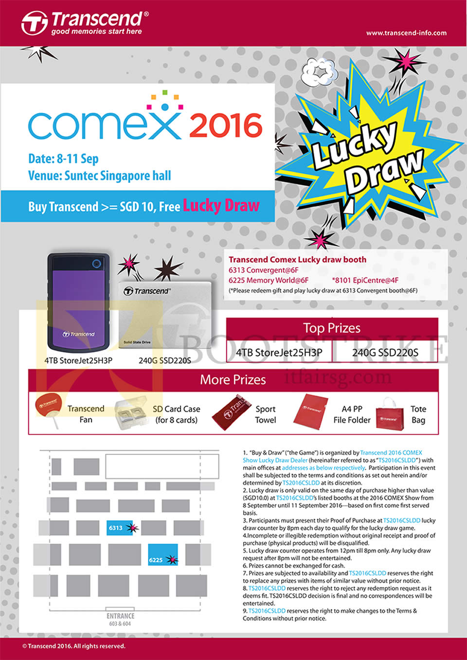 COMEX 2016 price list image brochure of Transcend Lucky Draw Prizes Terms And Conditions