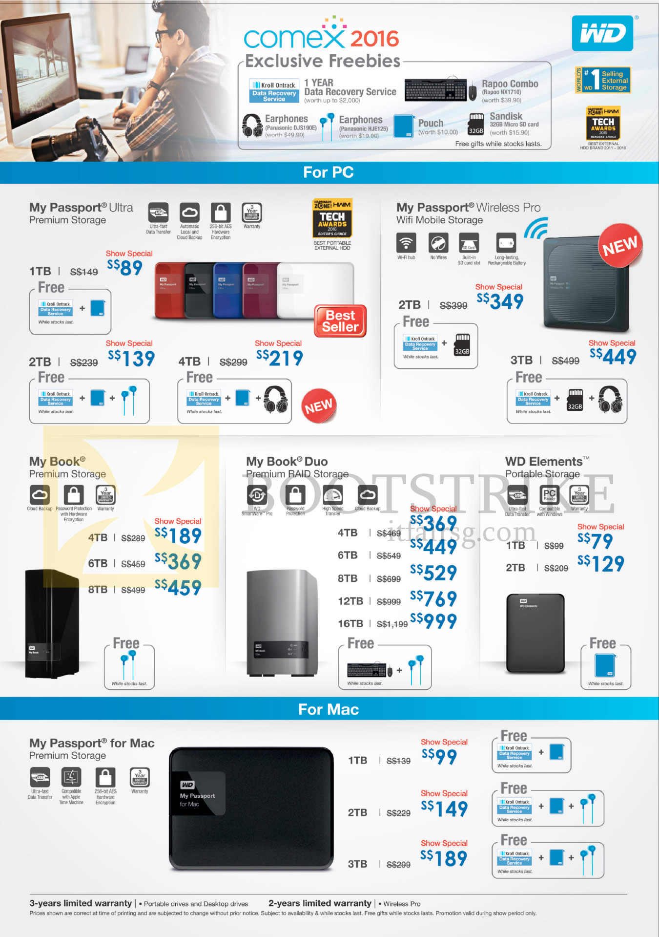 COMEX 2016 price list image brochure of Western Digital Hard Disk Drives My Passport, Wireless Pro, My Book, Duo, WD Elements, My Passport For Mac