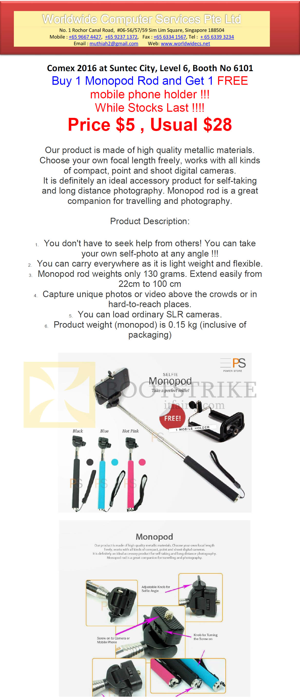 COMEX 2016 price list image brochure of Worldwide Computer Mobile Phone Holder Monopod Rod