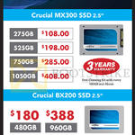 Crucial SSDs MX300, BX200, 275GB, 480GB, 525GB, 750GB, 960GB, 1050GB