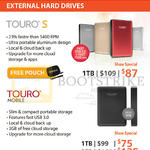 HGST External Hard Drives Touro S, Touro Mobile, 1TB, 2TB, 3TB