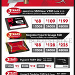 Kingston SSDs SSDNow V300, HyperX Savage, Fury, Predator, 120GB, 240GB, 480GB