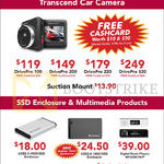 Convergent Transcend Car Cameras, Enclosure, Multimedia Products, DrivePro 100, 200, 220, 520, Extra Slim Portable DVD Writer