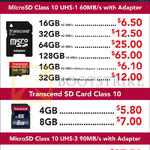 Transcend MicroSD, SD Cards, Class 10 UHS-1, UHS-3, 4GB, 8GB, 16GB, 32GB, 64GB, 128GB