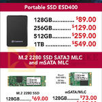 Transcend Portable SSD ESD400, M2 2280 SSD SATA3 MLc, MSATA MLC 128GB, 256GB, 512GB, 1TB