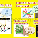 Worldwide Computer Monopod Selfie Stick, LED Flexible Light, USB Mini Fan, Humidifier