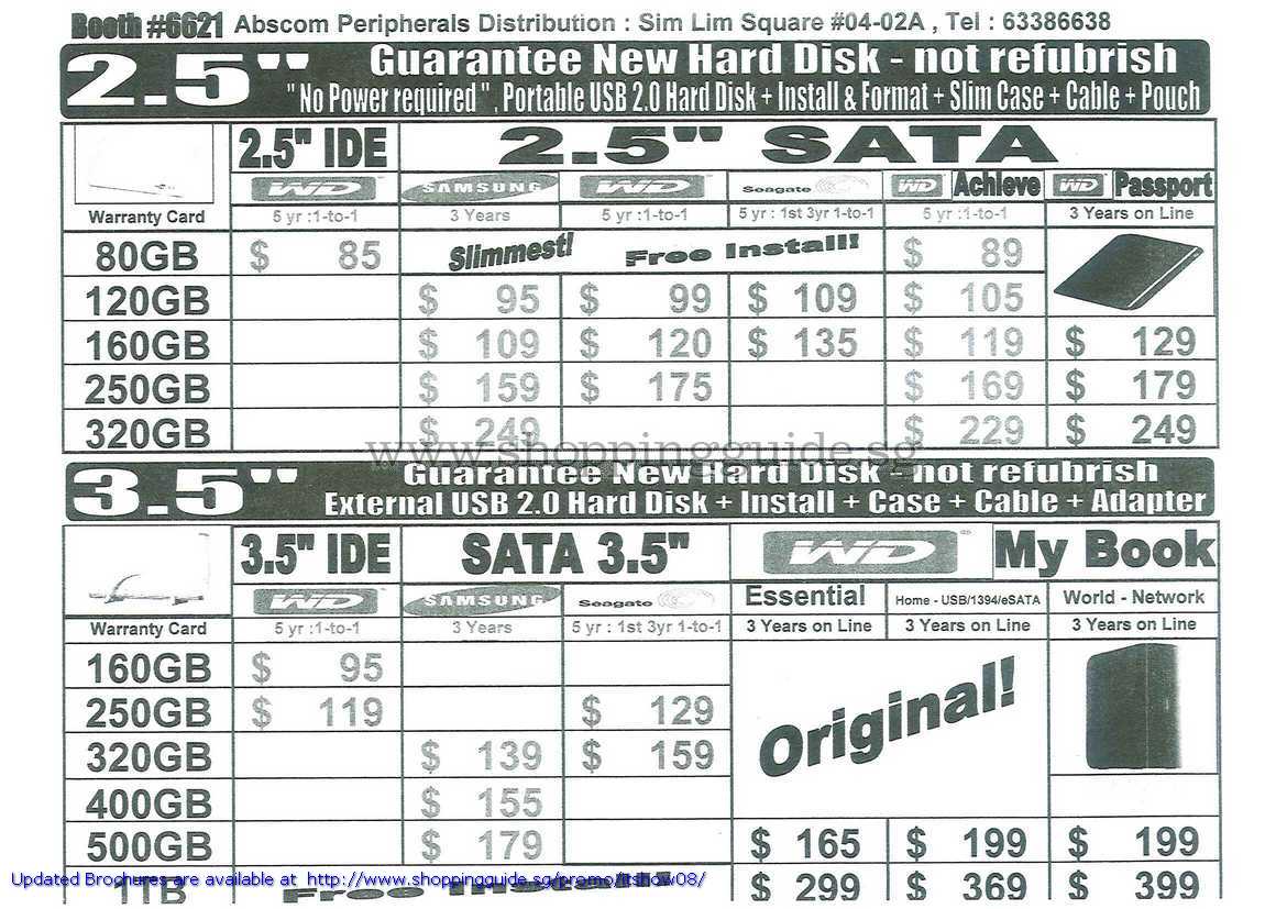 IT Show 2008 price list image brochure of Abscom External Hard Disk USB WD Samsung Seagate Book Passport