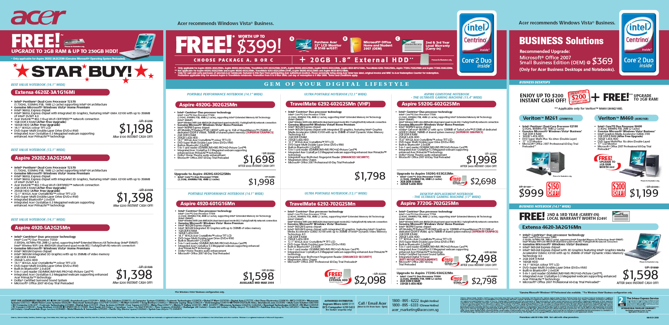 IT Show 2008 price list image brochure of Acer Notebooks Desktop Extensa 4620z Aspire 2920z 4920 TravelMate 6292 Veriton M261 M460