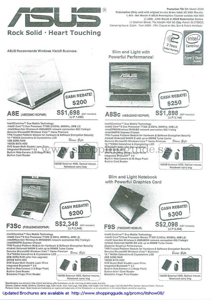 IT Show 2008 price list image brochure of Asus Notebooks A8E A8Sc F3Sc F9S