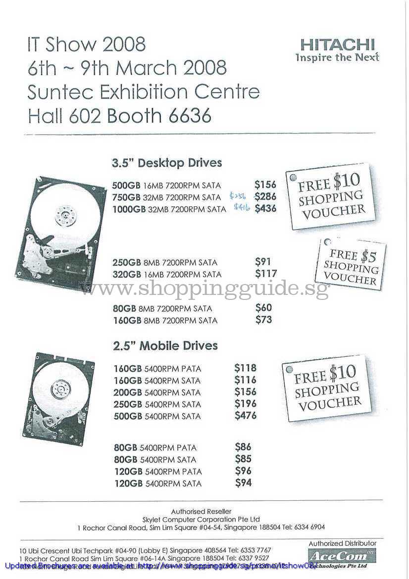 IT Show 2008 price list image brochure of Hitachi Internal Hard Disk Drives SATA PATA