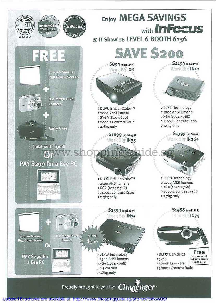 IT Show 2008 price list image brochure of Infocus Projectors X6 IN10 IN35 IN26 IN15 IN74