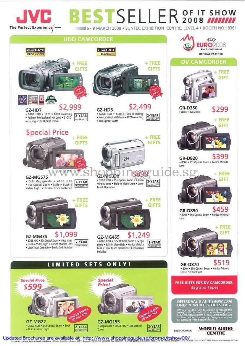 IT Show 2008 price list image brochure of JVC Camcorder HDD GZ HD7 HD3 MG575 MG330 MG435 MG465 DV GR D350 D820 D850 D870