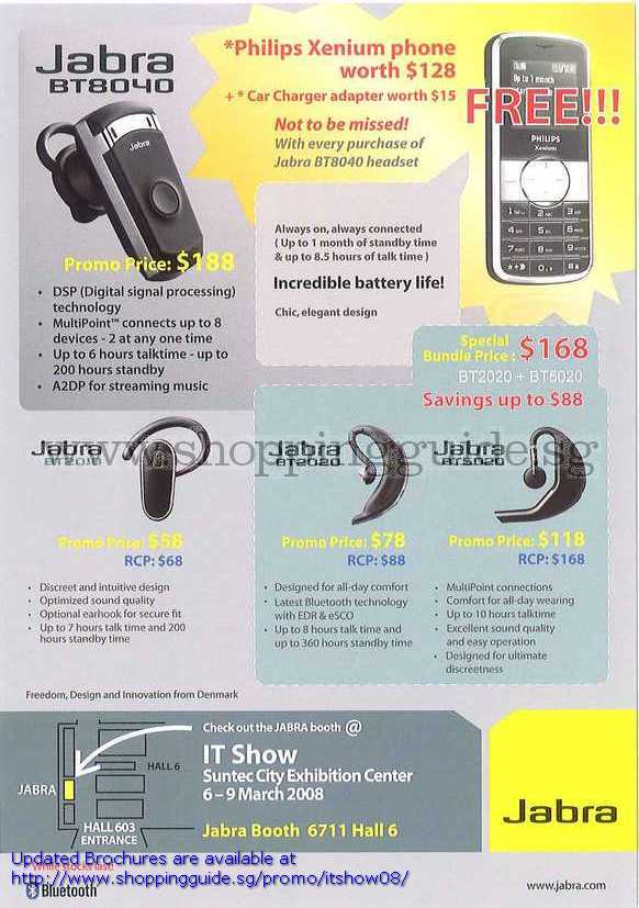 IT Show 2008 price list image brochure of Jabra Bluetooth Headset BT8040 BT2010 BT2020 BT5020