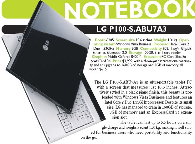 IT Show 2008 price list image brochure of LG P100 S ABU7A3 Notebook