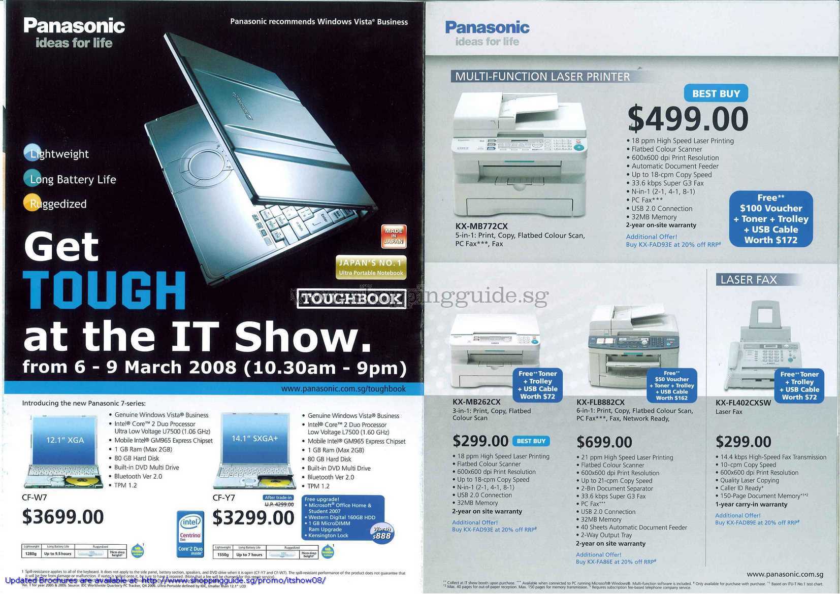 IT Show 2008 price list image brochure of Panasonic Notebooks Toughbook CF W7 Y7 Laser Printer Fax KX