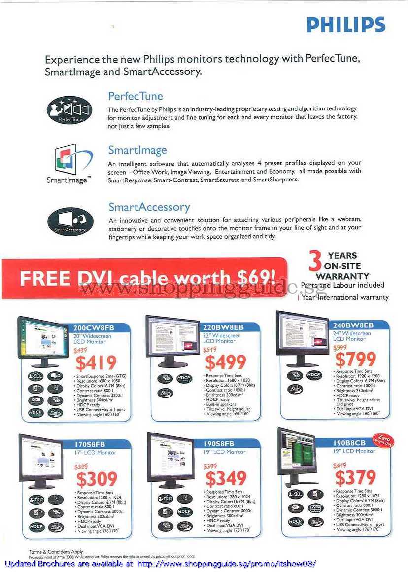 IT Show 2008 price list image brochure of Philips LCD Monitors 200CW8FB 220BW8EB 240BW8EB 170S8FB 190S8FB 190B8CB