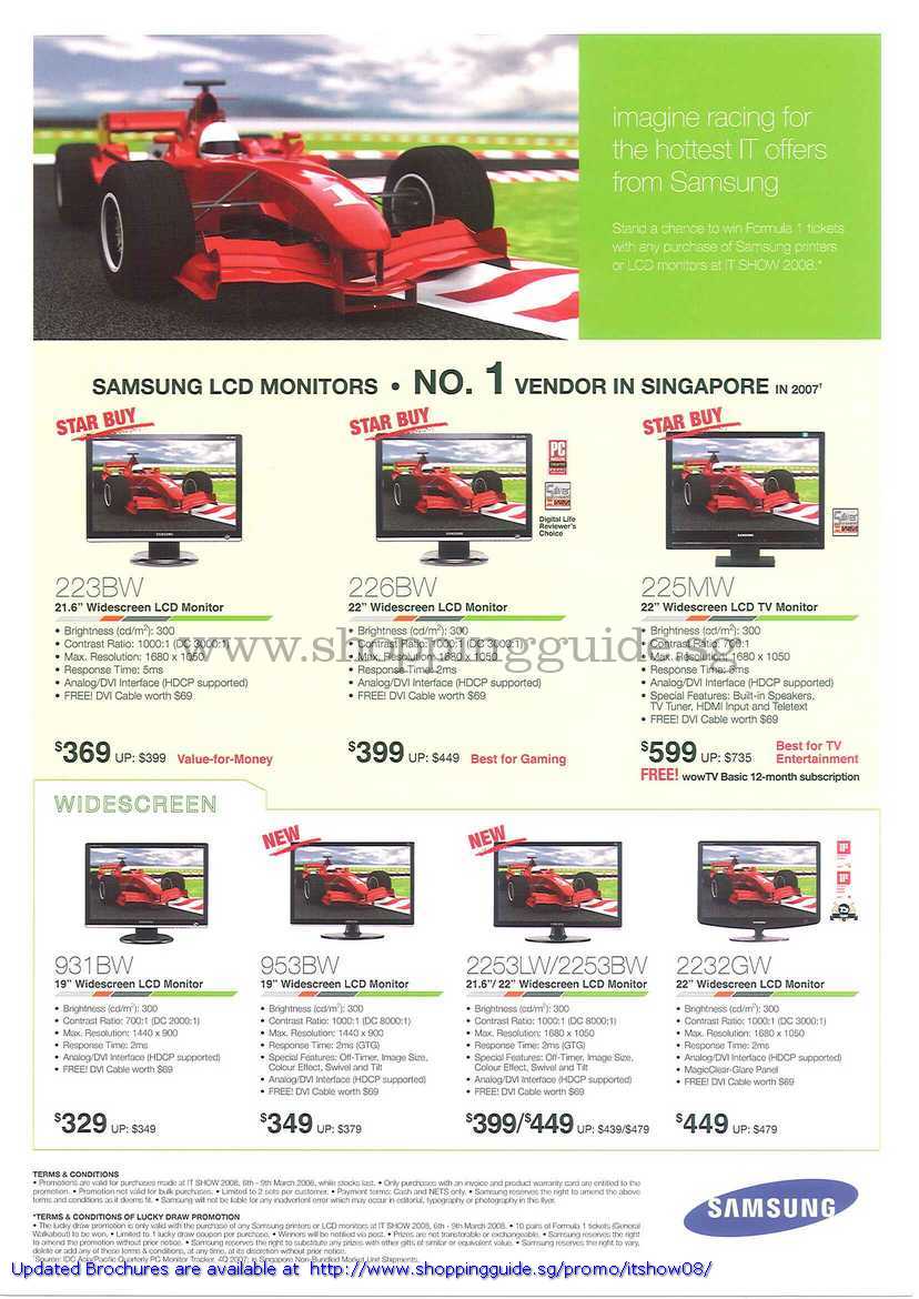 IT Show 2008 price list image brochure of Samsung LCD Monitors 223BW 226BW 225MW 931BW 953BW 2253LW 2253BW 2232GW