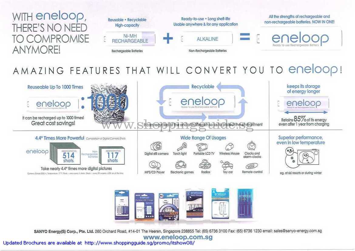 IT Show 2008 price list image brochure of Sanyo Eneloop Features