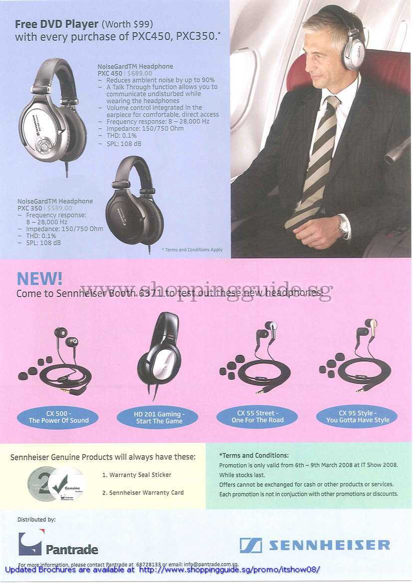 IT Show 2008 price list image brochure of Sennheiser Headphone NoiseGard PXC 450 350 CX 500 HD 201 CX 55 CX 95