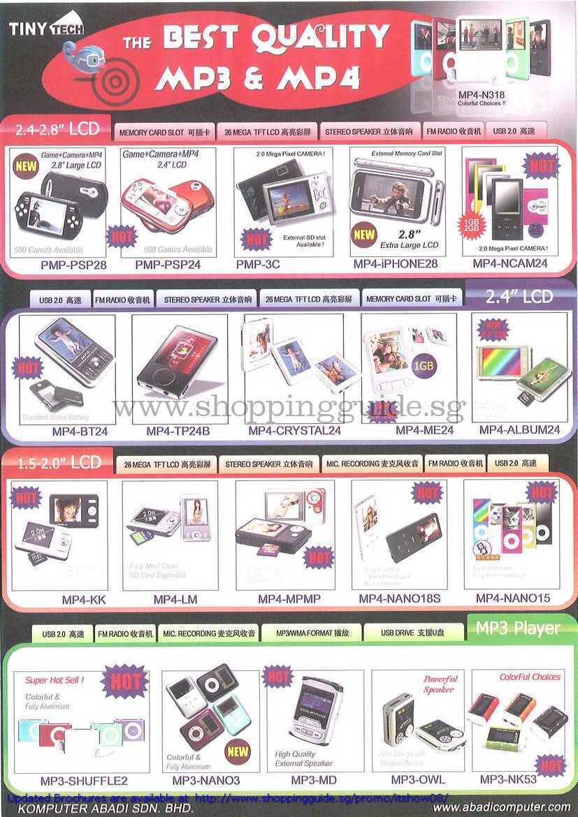 IT Show 2008 price list image brochure of Tiny Tech MP4 Video Player Digital Camera PMP Shuffle2 Nano3