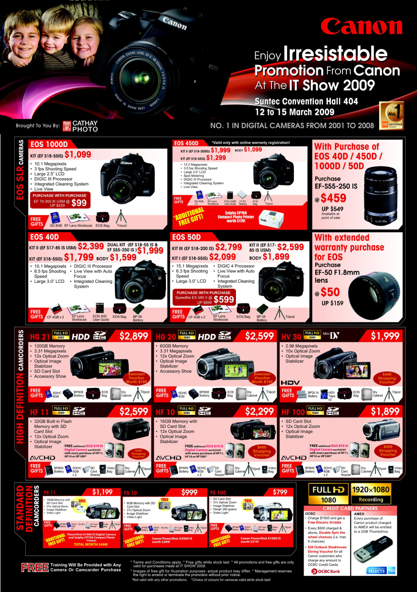 IT Show 2009 price list image brochure of Canon Camera DSLR Camcorders