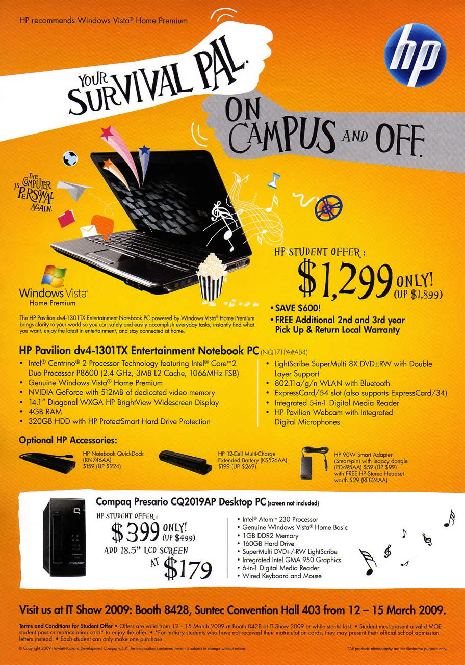 IT Show 2009 price list image brochure of HP Notebook Student Offer Desktop PC (coldfreeze)