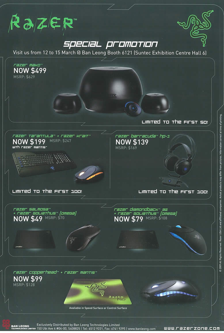 IT Show 2009 price list image brochure of Razer Mako Tarantula Krait Salmosa Diamondback Copperhead Mantis (tclong)