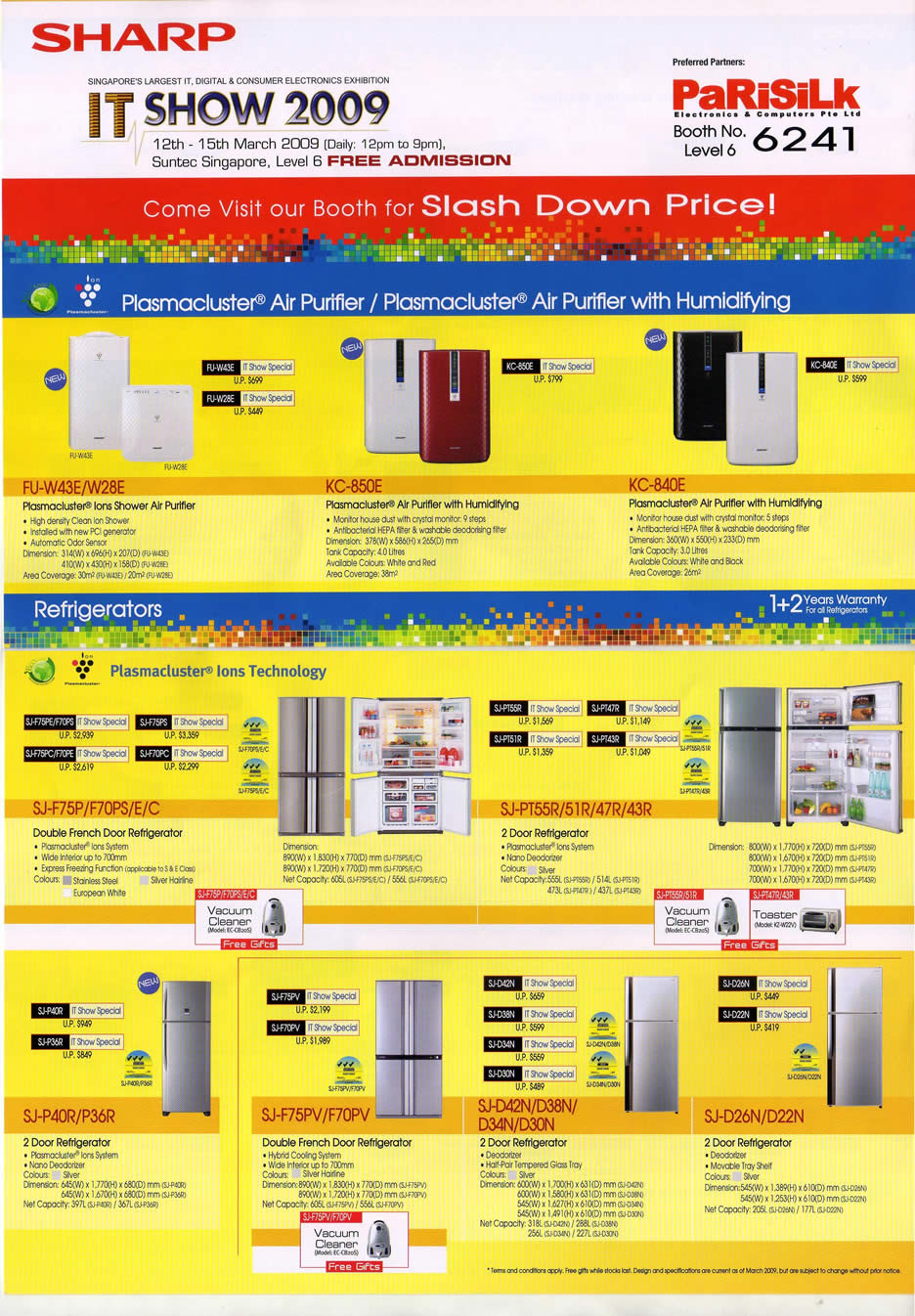 IT Show 2009 price list image brochure of Sharp Air Purifier Refrigerators (coldfreeze)