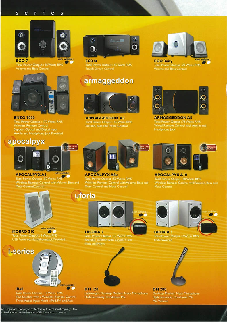 IT Show 2009 price list image brochure of Sonicgear Armaggeddon Apocalpyx Uforia I-series Tclong