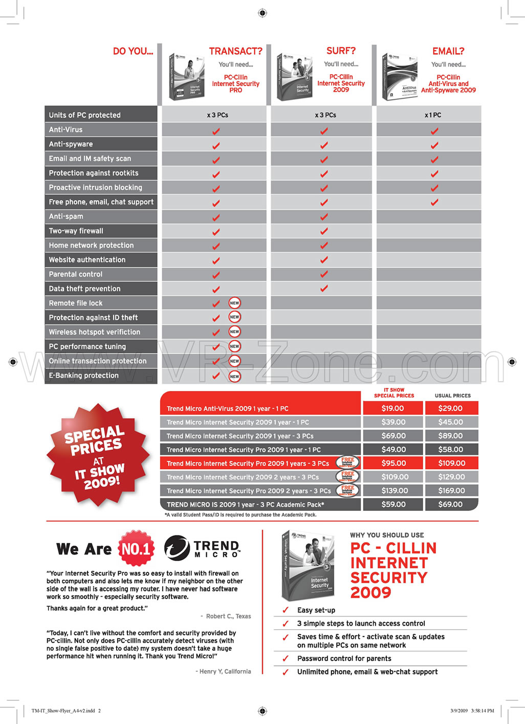 IT Show 2009 price list image brochure of Trend Micro P2 VR-Zone