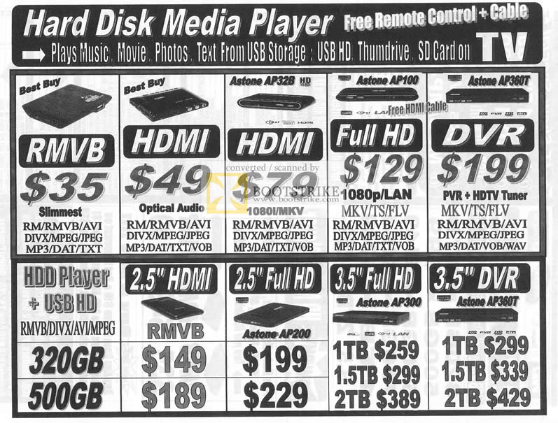 IT Show 2010 price list image brochure of ABSCom Media Players Astone AP328 AP100 AP360T AP300