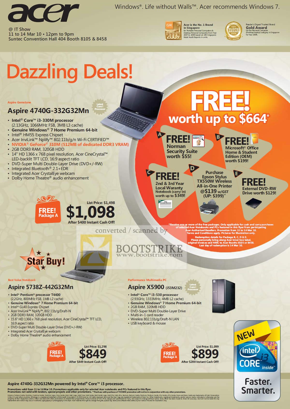 IT Show 2010 price list image brochure of Acer Notebooks Aspire 4740G 332G32Mn 5738Z 442G32Mn X5900 Desktop PC