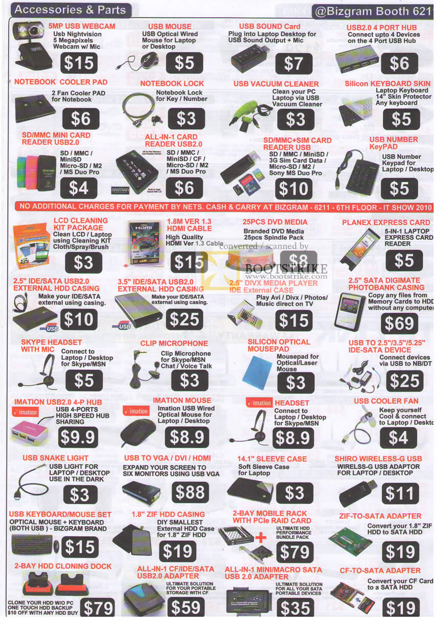 IT Show 2010 price list image brochure of Bizgram Accessories Webcam Mouse Cable DBD Casing USB Fan Adapter