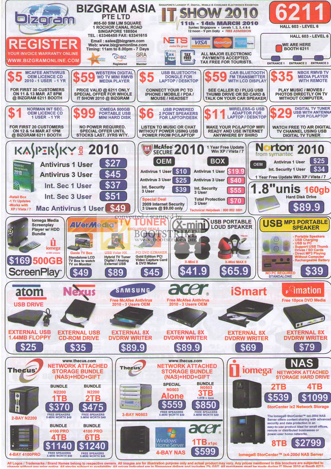 IT Show 2010 price list image brochure of Bizgram External Drives NAS Security Anti Virus Software Norton