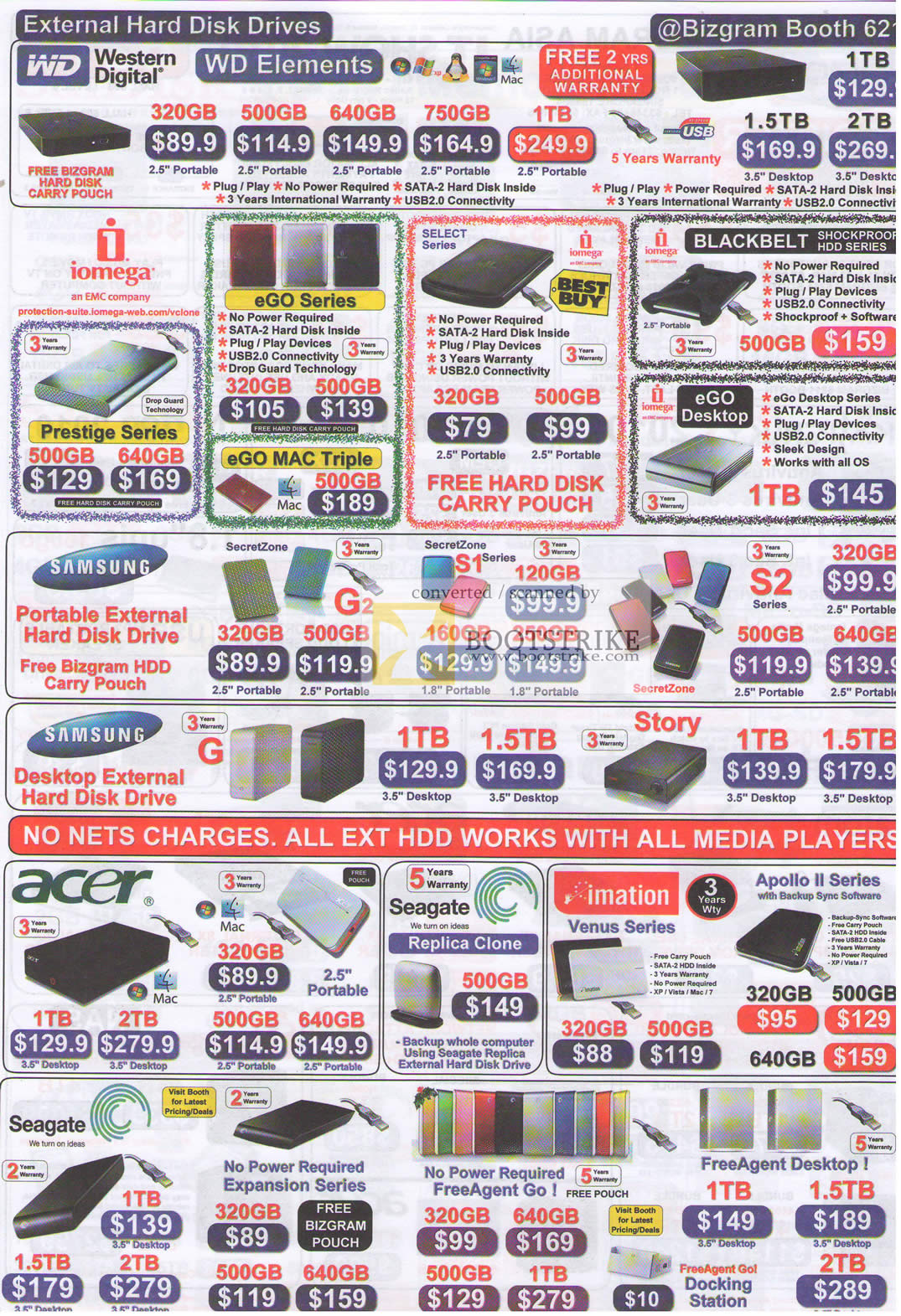 IT Show 2010 price list image brochure of Bizgram External Storage WD Elements Iomega EGo Blackbelt Desktop Acer Seagate Imation Venus Apollo II FreeAgent Go