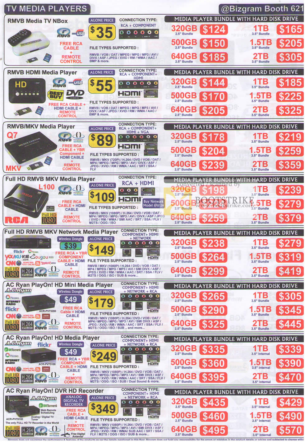 IT Show 2010 price list image brochure of Bizgram TV Media Players Q7 RCA AC Ryan