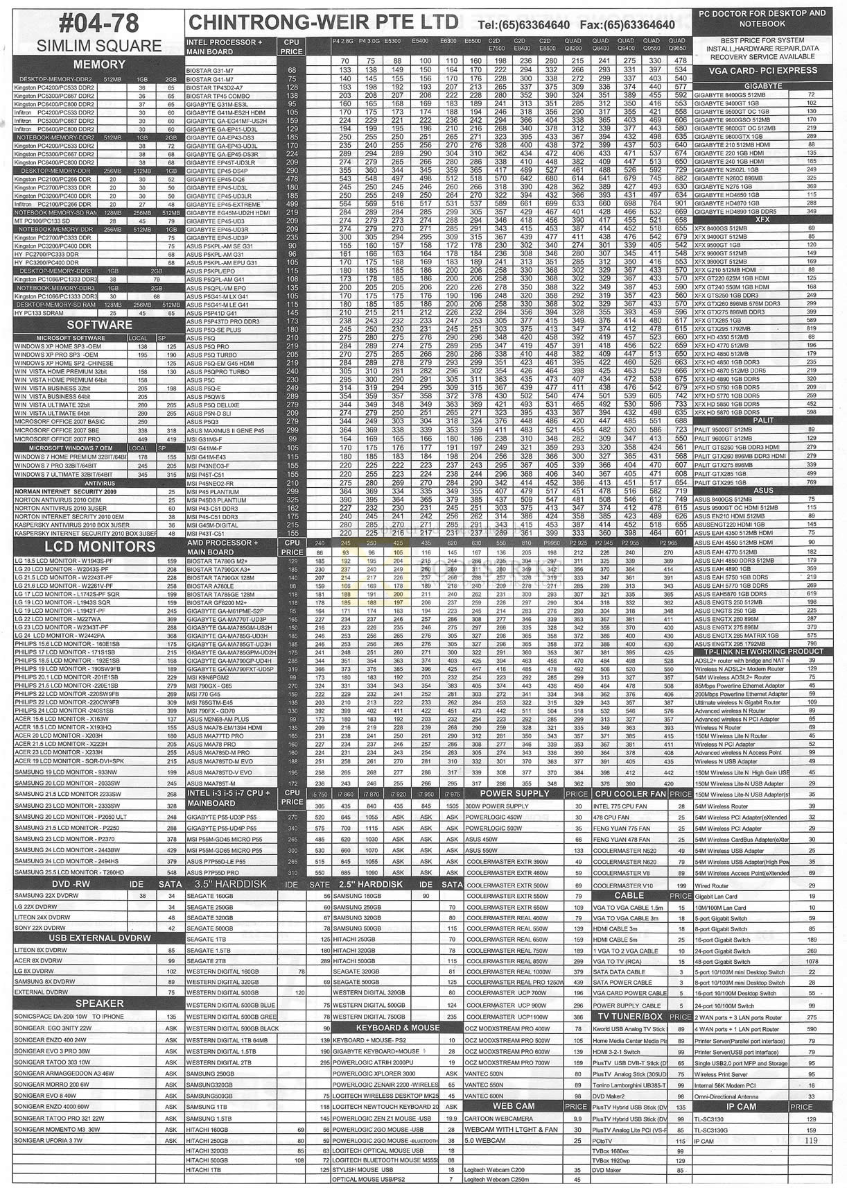 IT Show 2010 price list image brochure of Chintrong Weir Memory Motherboard Processor Software Video Cards DVD Networking Hard Disk Storage