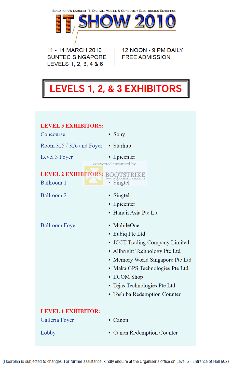 IT Show 2010 price list image brochure of Floor Plan Map Suntec Level 1 2 3 Exhibitors 