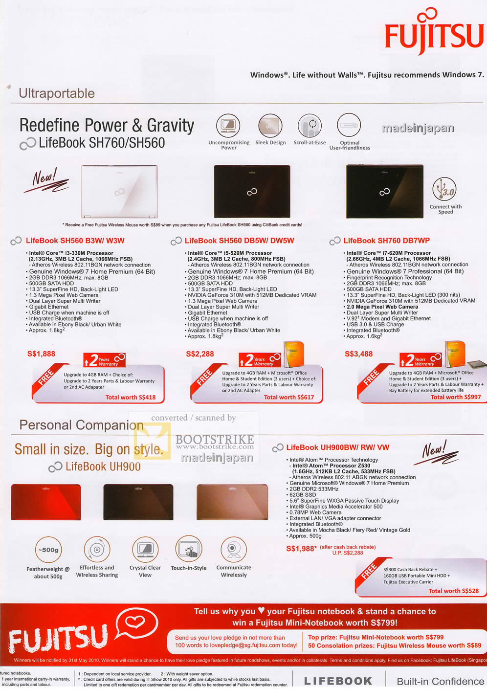 IT Show 2010 price list image brochure of Fujitsu Notebooks LifeBooks SH560 SH760 UH900BW